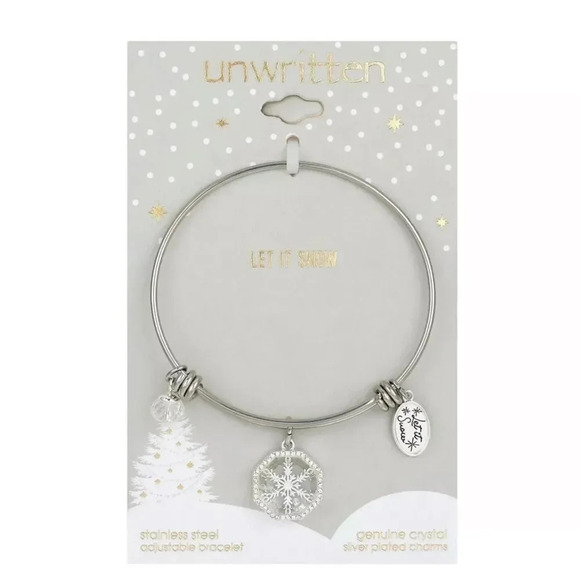 Let It Snow"Crystal Snowflake Shaker Charm Adjustable Bangle Bracelet - Picture 3 of 4